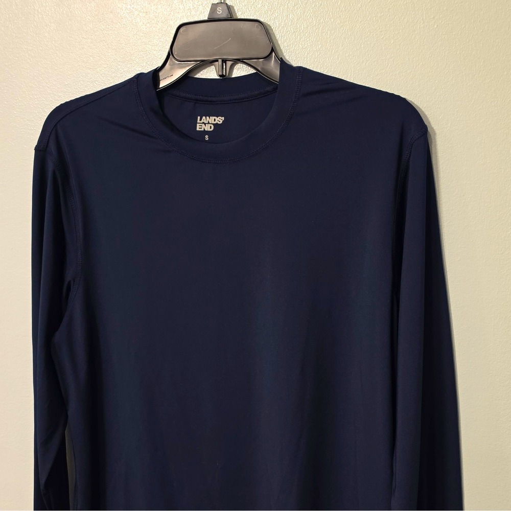 Lands' End Men's Crew Neck Activewear Tee Blue Poly/Spandex Stretch S #343